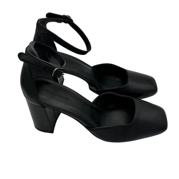 Nordstrom Women's Black Ankle Strap Square Toe Heels Size 6M - Picture 1 of 9